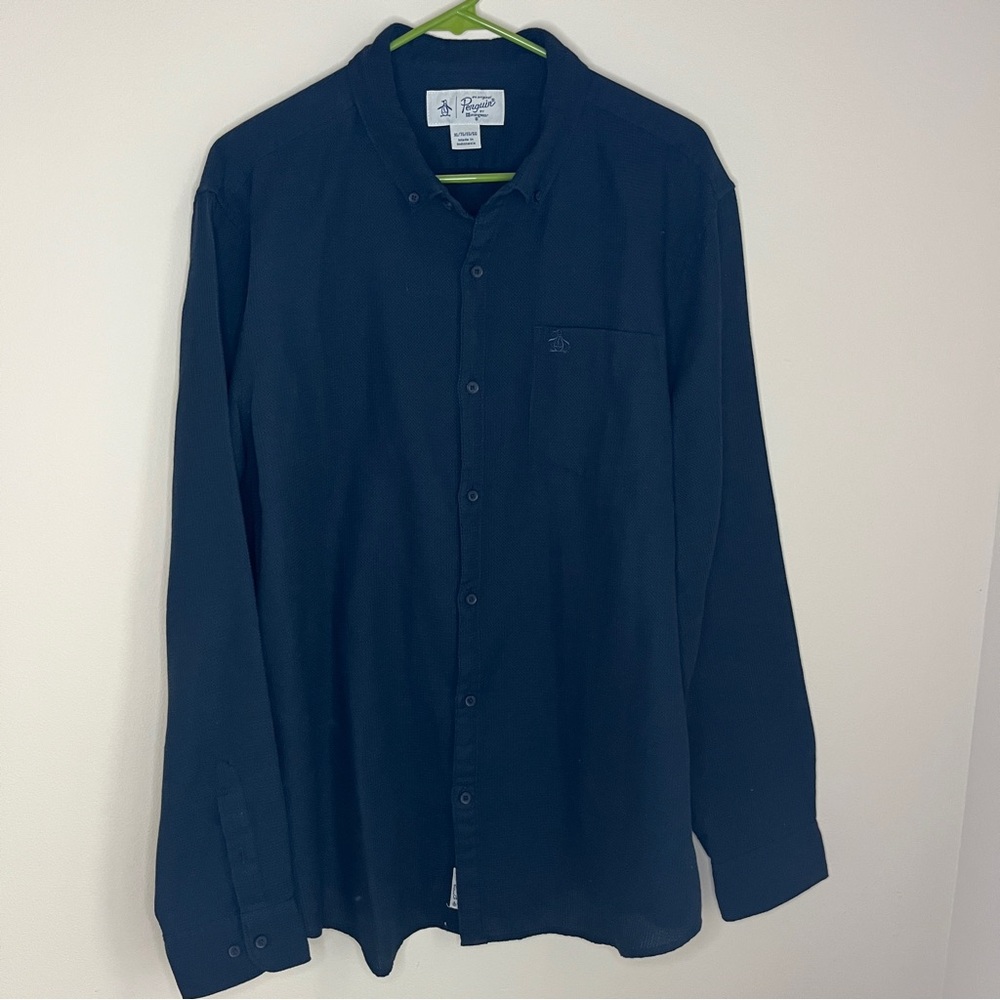 Penguin by Munsingwear long sleeve button up waffle blue shirt men’s size XL